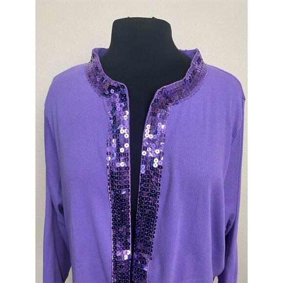 Roaman's Women's Plus 3XL Purple Sequin-Trimmed Cardigan Sweater 1973 - Picture 2 of 8